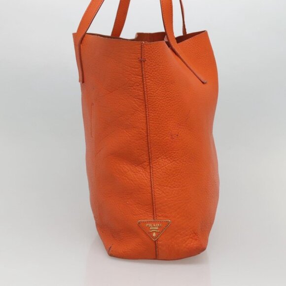 PRADA Tote Bag Leather Orange Gold Auth hk2515 - Picture 5 of 16